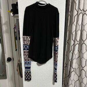 We The Free Black Waffle Knit Top